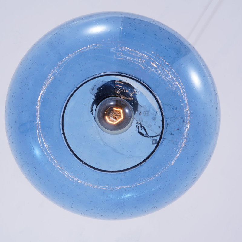 Pendantvintage Blue Glass Pendant Light, Hand-Blown Bubble Glass Farmhouse Hanging Light Fixture For Kitchen Island, Dining Room, Or Bar, E26 Base