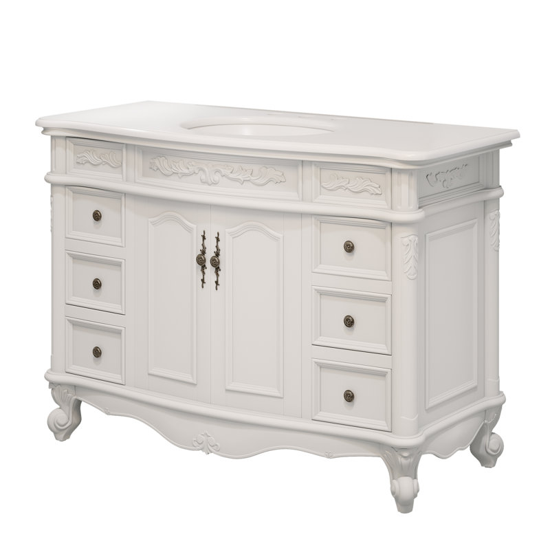 Antique White 48" Freestanding Single Vanity with Quartz Top