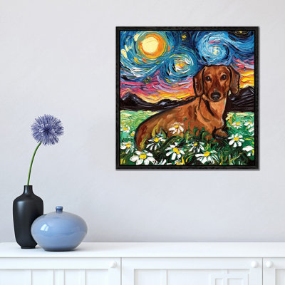 Daisy Dachshund Night by Aja Trier - Painting on Canvas