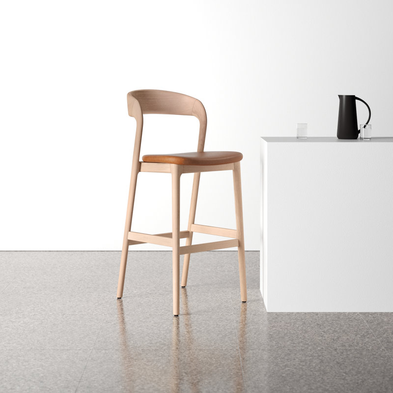 Kayla Leather Bar & Counter Stool, Bar Stool (30.5" Seat Height), Sonoma Butterscotch Genuine Leather/Natural