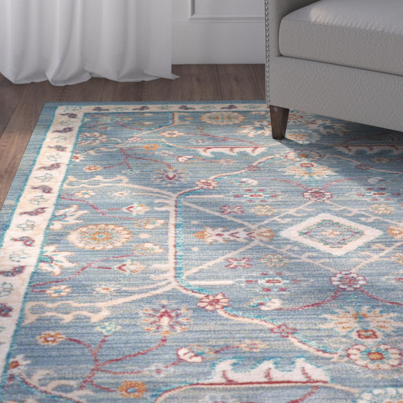 Tapis oriental bleu / gris Jansson, Rectangle 12 pi 6 po x 15 pi