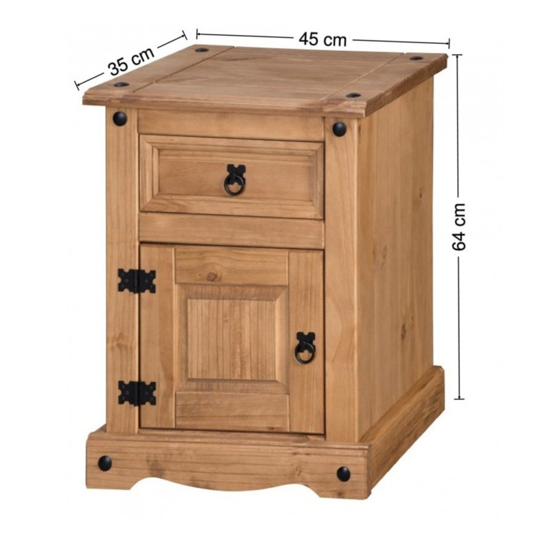 Bridewell 45cm W Solid Wood Bedside Table, Antique Wax