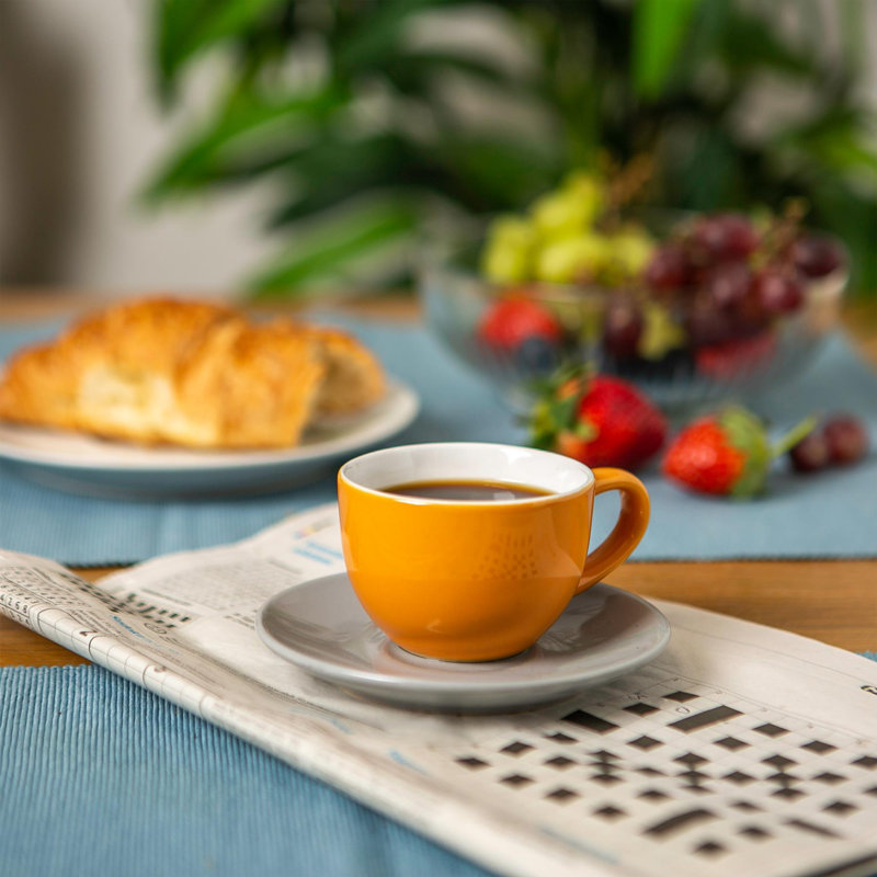 Porcelain Espresso Cup and Saucer, Grey/Mustard