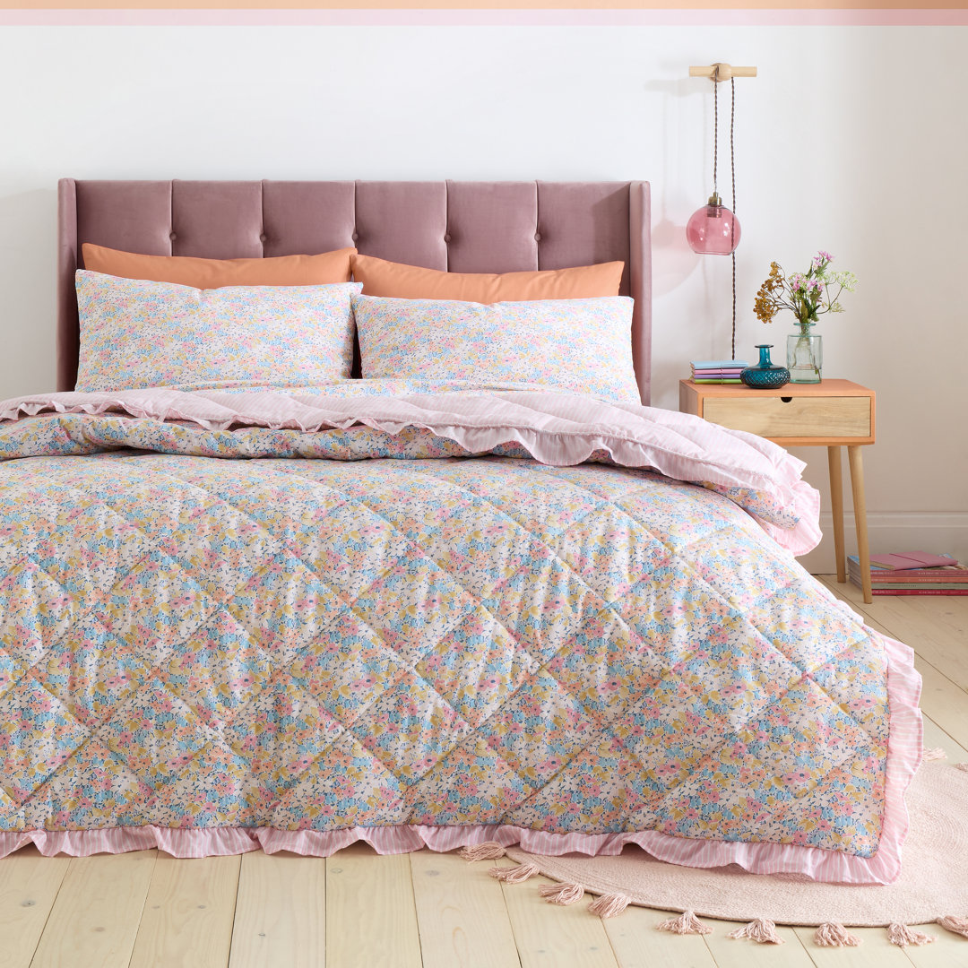 B&Q - Darcy Floral Reversible 220X230Cm Bedspread Pink - Image 3