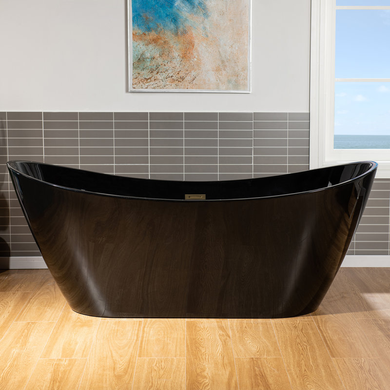 71" x 32" Freestanding Soaking Acrylic Bathtub, Brushed Gold, Glossy Black