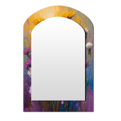 Miroir mural avec pissenlit blanc et mauve