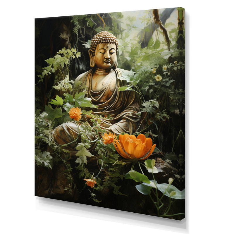 Bouddha vert, art bouddhas serein II - décoration murale bouddhisme, L 24 po x H 32 po, Toile tendue