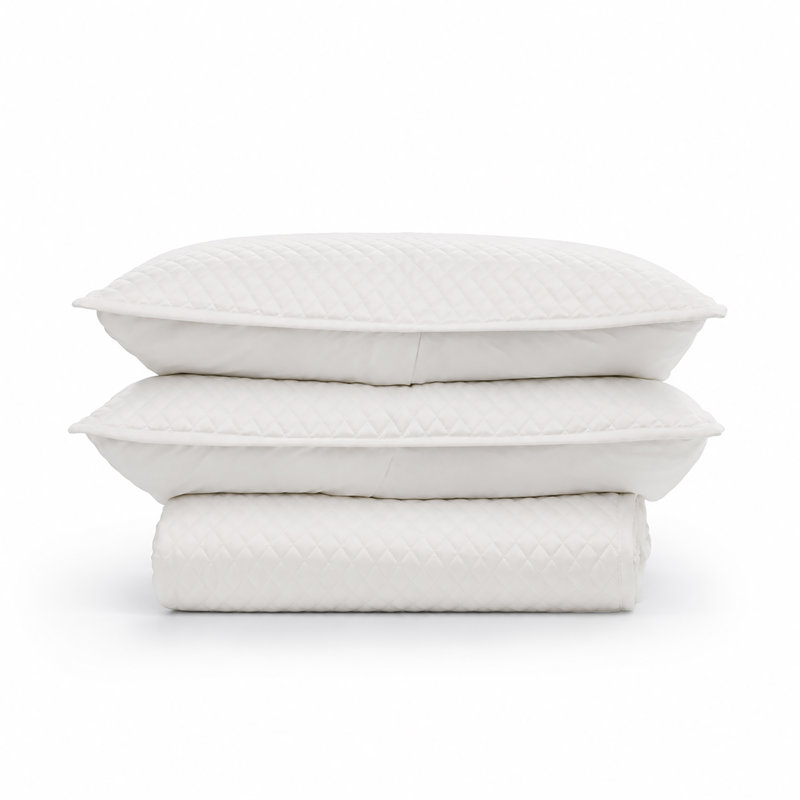 Ensemble de courtepointe en satin de coton 4 pièces Diamond, King Quilt + 3 Shams, Black