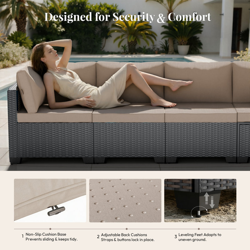  Patio Furniture Set - All-Weather,Water-Resistant - 7 Piece Patio Wicker Rattan Sectional Sofa, Modular Outdoor Conversation Set for Backyard, Garden, Poolside, Balcony