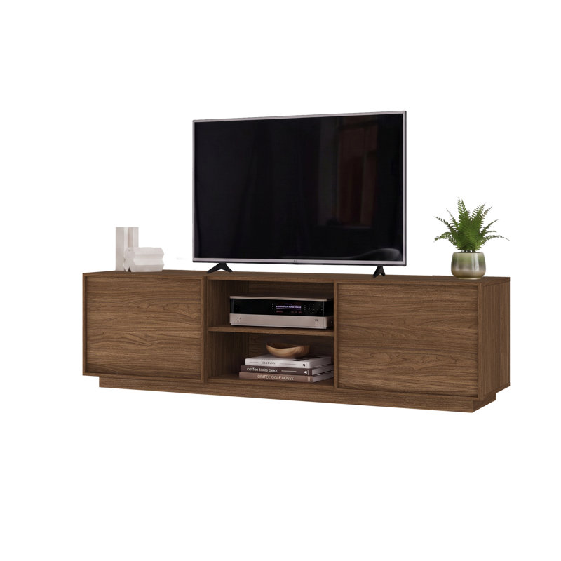 Meuble télé moderne en bois de 160 cm de large avec rangement, centre multimédia pour téléviseurs jusqu'à 178 cm., 63, Noyer