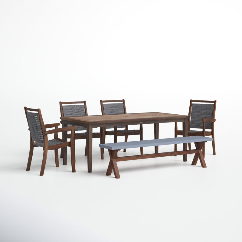 Fleur 7 - Person Wood Patio Dining Set with Rectangular Table