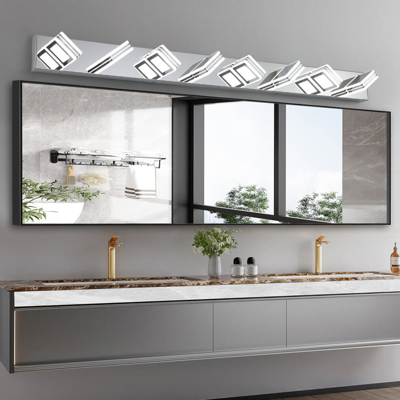 Éclairage de meuble-lavabo moderne à DEL, 6 lumières, H 4,3 po x l 39 po x P 4,7 po, Chrome chrome