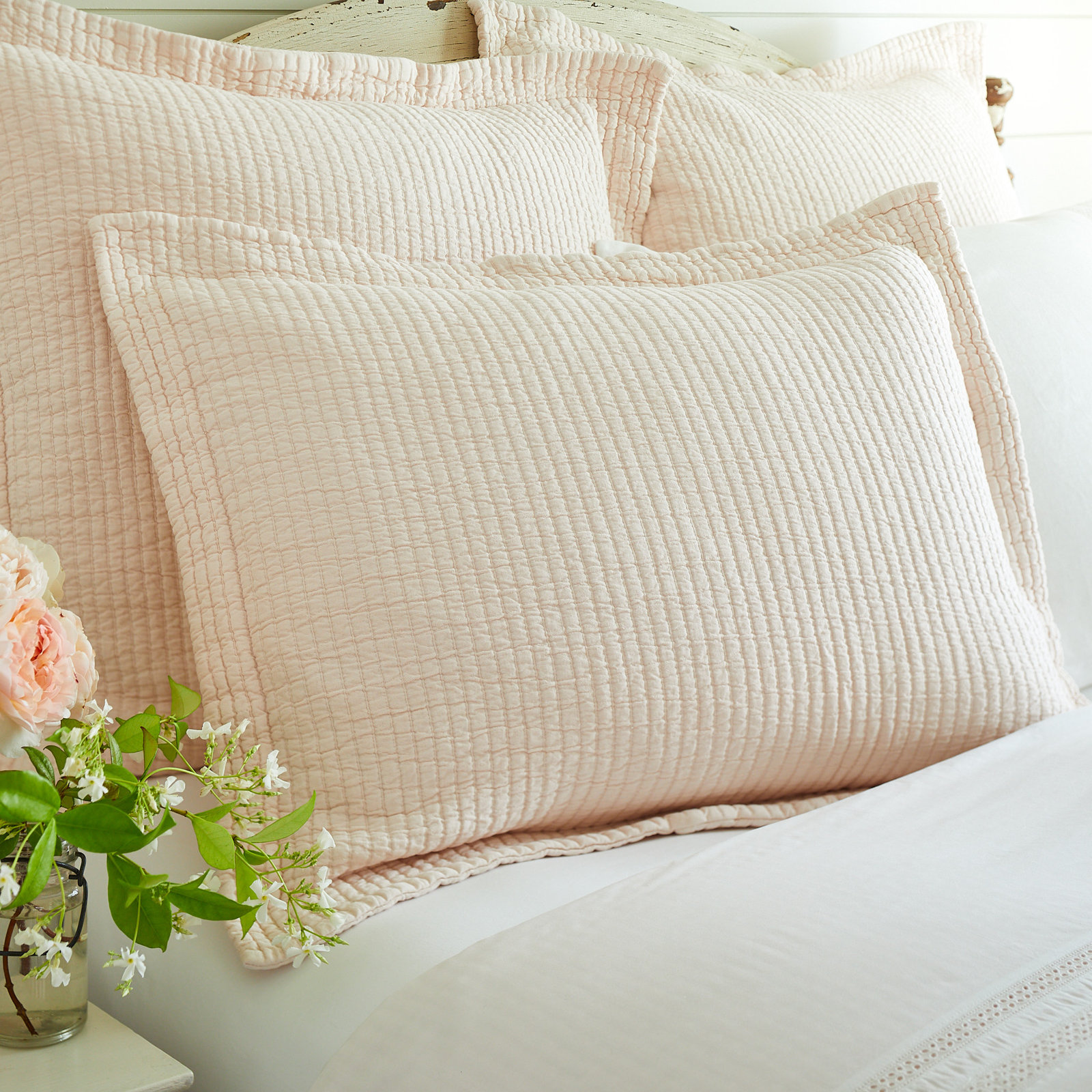 Hudson Stripe Cotton Pillow Sham, Euro, Pink
