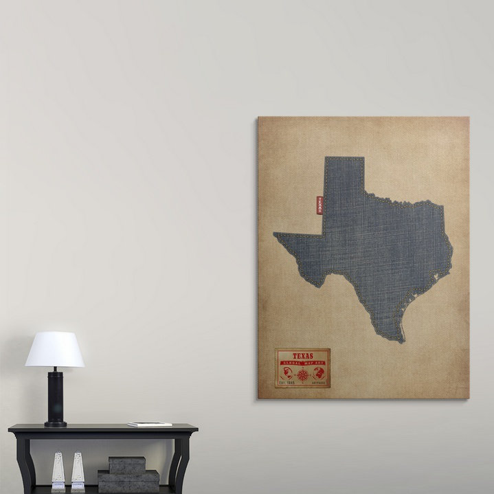 «Texas Map Denim Jeans Style» par Bellen, impression, H 48 po x l 36 po x 1,5 po, Toile