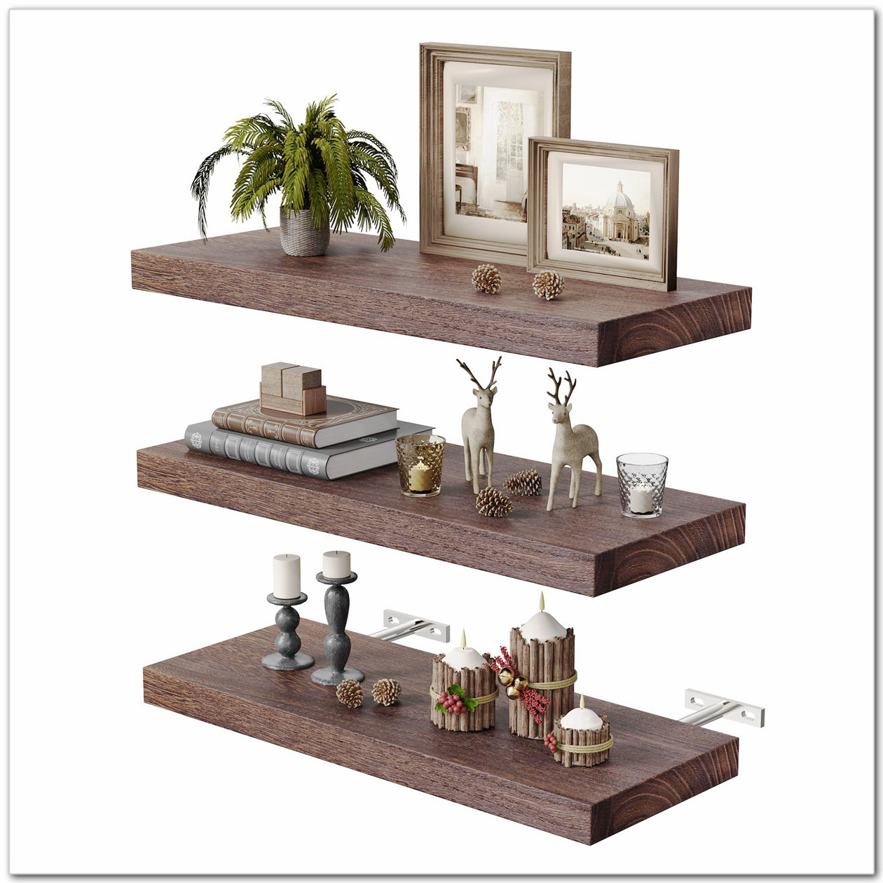 Ebern Designs 3 Pack Floating Shelves For Wall Storage, Country Farmhouse,  Antique, Vintage, Primitive Cottage, Magnolia, Southwest Western Fall Home  ..., image size:1260x1260