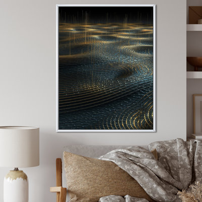 Toile abstraite dorée reflétée sur des vagues concentriques I - formes abstraites