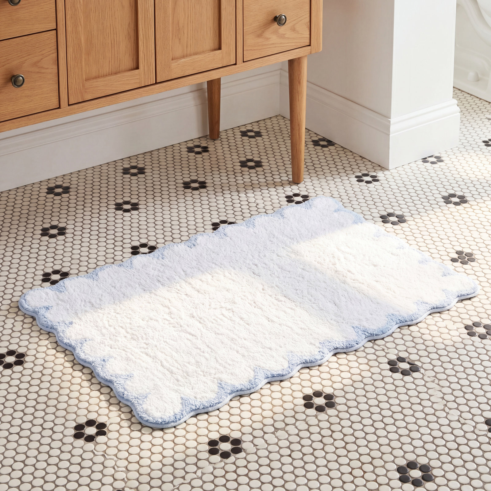 Peri Home Scallop Cotton Bath Rug, Blue