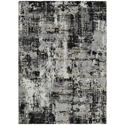 8' X 10' Black And Gray Abstract Washable Indoor Outdoor Area Rug