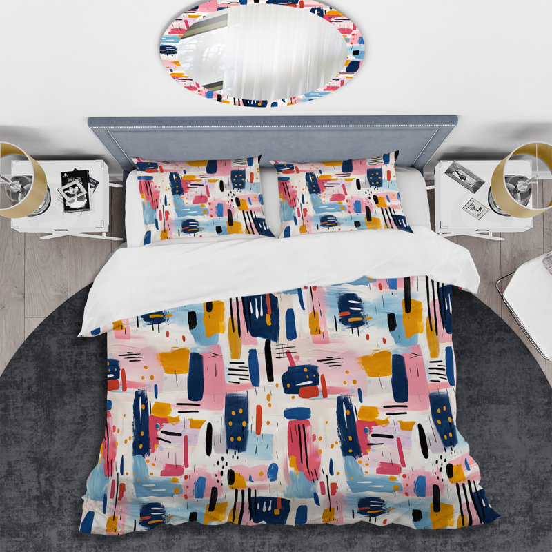 Peinture rayée Playfull Harmony Bedding, Housse de couette pour grand lit et 2 taies décor