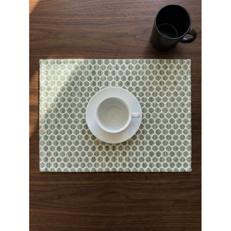 Natural Beige Sailor Dots Indoor Outdoor Placemat, Green