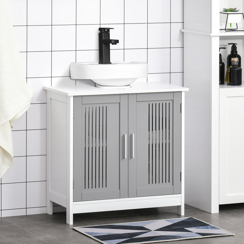 Armoire de rangement à piédestal, armoire de salle de bain sous lavabo avec 2 portes et tablette ouverte, meuble-lavabo (armoire)