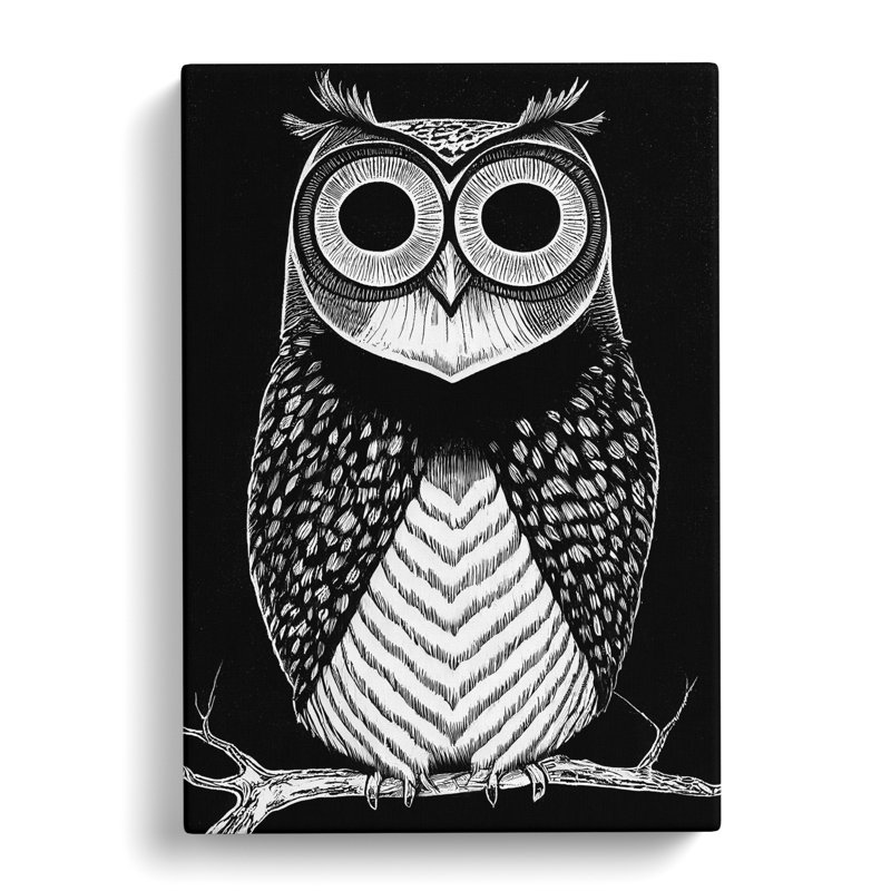 Owl In Monochrome No.2 - Wrapped Canvas, 60cm H x 40cm W x 3cm D