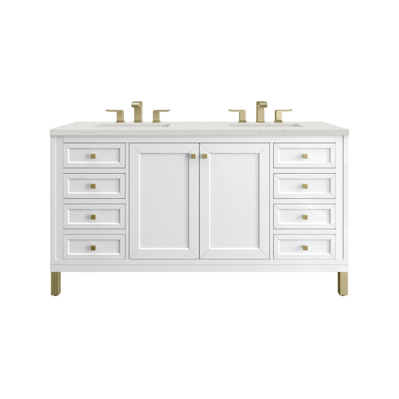 Ensemble de meuble-lavabo double 60 po Chicago, Blanc lustré, Délice de lime, 8 po