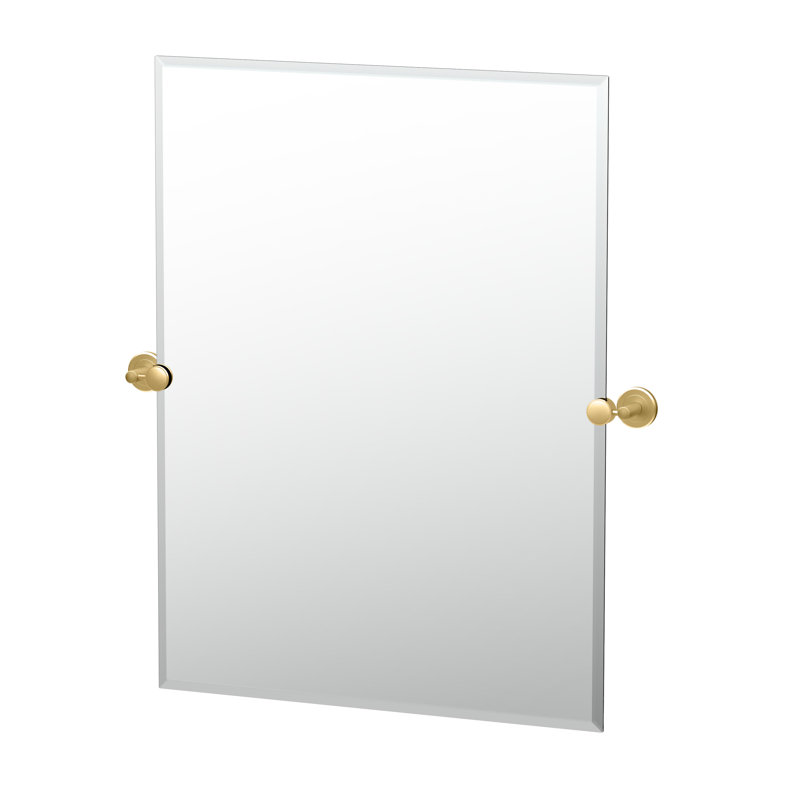 Rectangle biseauté sans cadre Latitude II | Miroir mural de meuble-lavabo pivotant, H 31,5 po x l 27,5 po, Laiton brossé