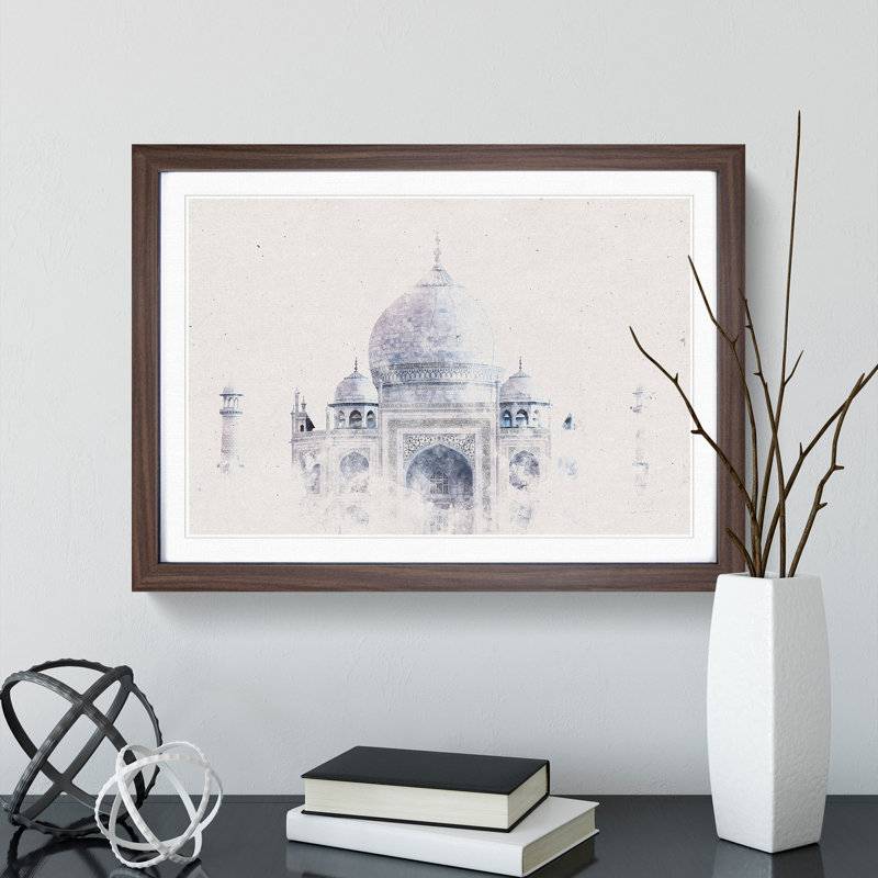 The Taj Mahal in Agra India - Picture Frame Painting Print, 24cm H x 33cm W x 2cm D, Walnut Framed