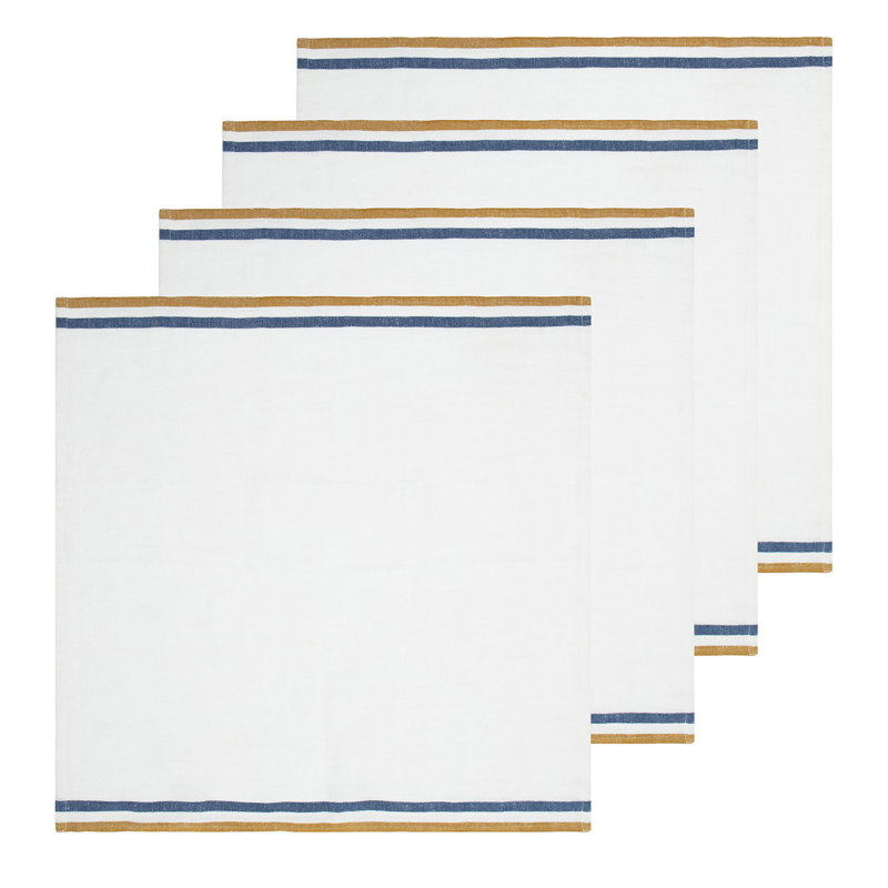 Normandy Square Napkins, White/Mustard/White/Blue