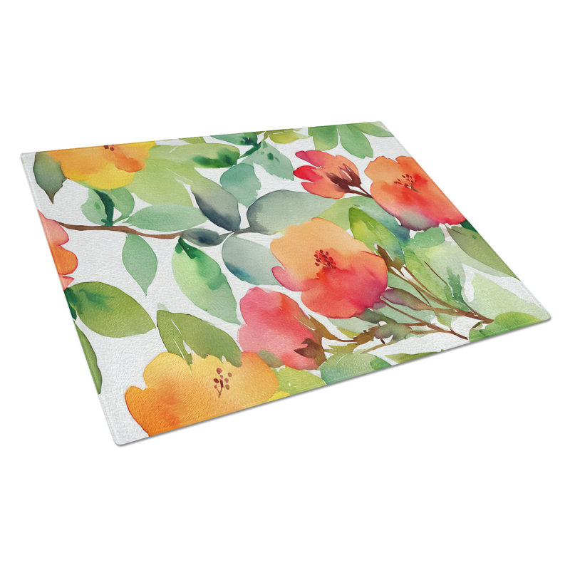 Connecticut Mountain Laurels in Watercolor Glass Cutting Board Large