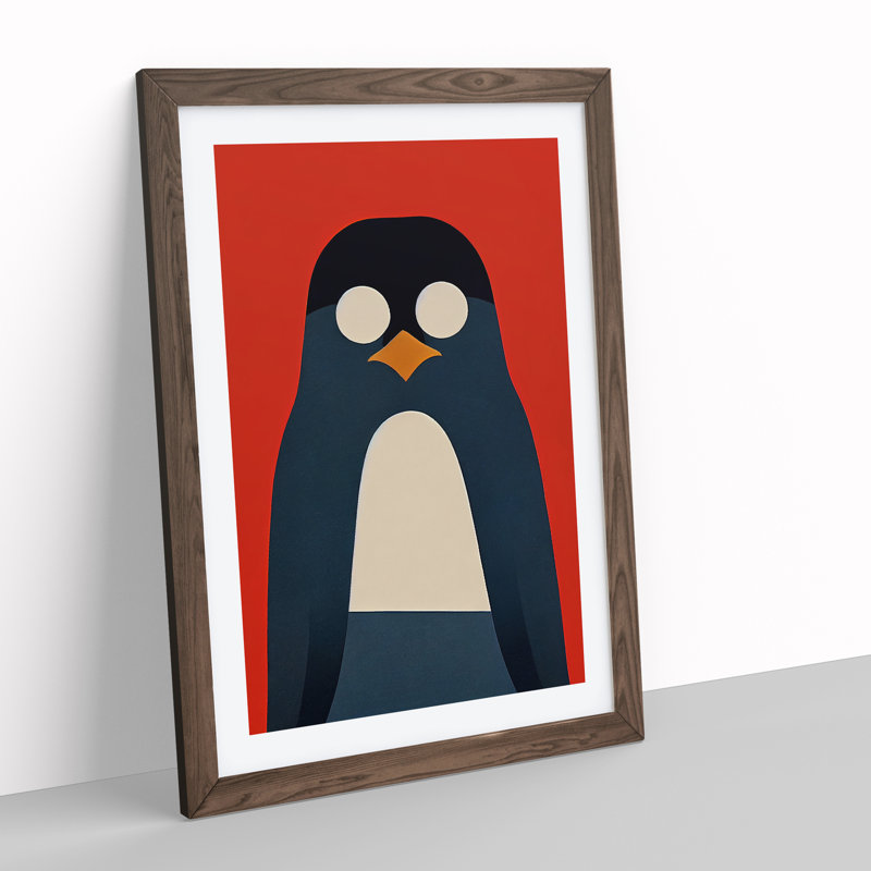 Penguin Abstract Art No.4 - Wall Art, 48cm H x 36cm W, Walnut Framed Paper, White