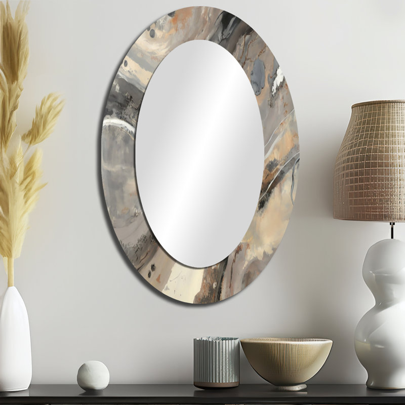 Morning Effervescence III - Miroir décoratif abstrait ovale sur métal, 36 po x 24 po