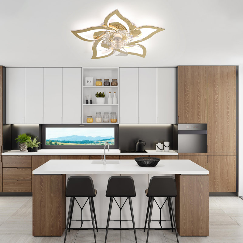 Izzabella 7- Blade Reversible LED Dimmable Ceiling Fan with Light and Remote, Gold/Clear