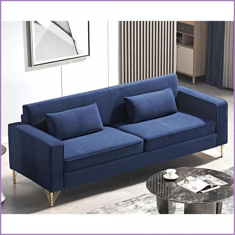 Canapé 3 places en velours 85,8 po Classic Classic - Doux et facile à entretenir | Bleu | Velours | Accoudoirs carrés