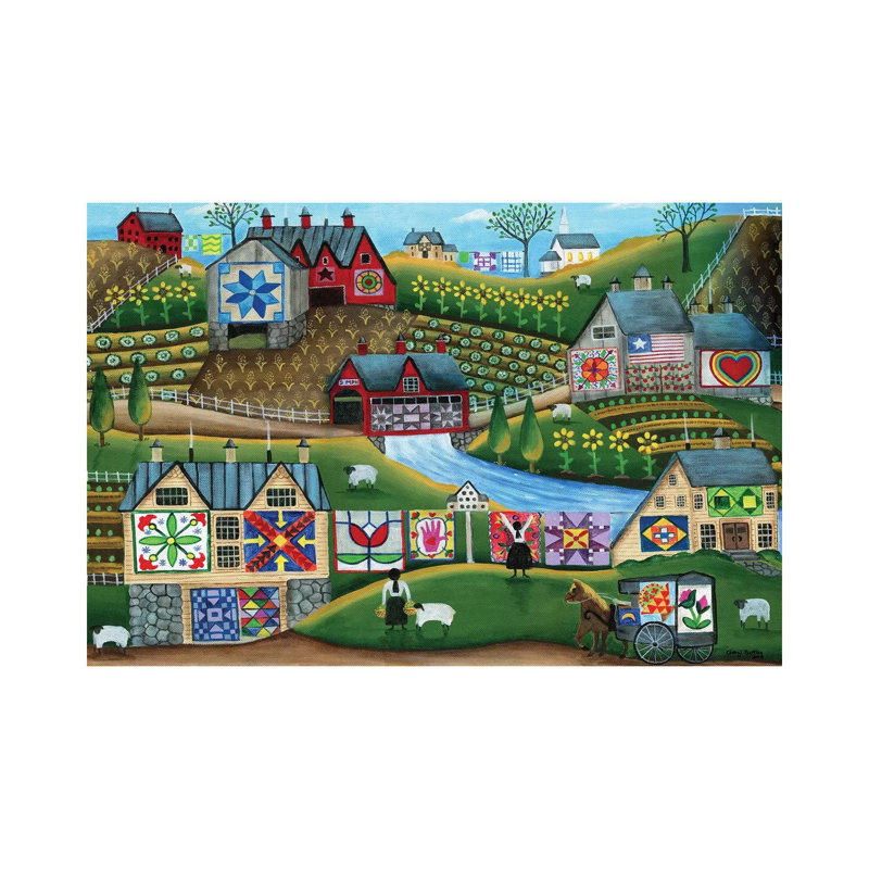 Country Harvest Folk Art Quilt Farms by Cheryl Bartley - Wrapped Canvas Print, 66.04 cm H x 45.72 cm W x 1.91 cm D