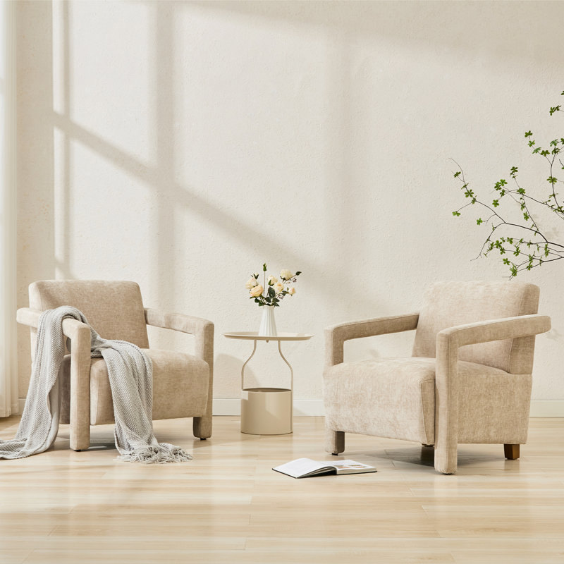 Modern Chenille Upholstered Arm accent chair, Brown Chenille