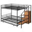 Lit superposé simple au-dessus d'un lit double en métal avec lit gigogne, échelle de rangement latérale et garde-robe-212562459
