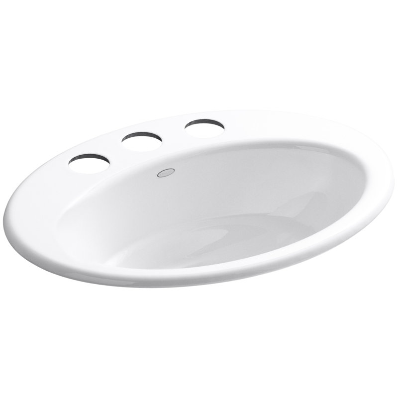 Lavabo de salle de bain ovale encastré en métal avec trop-plein Thoreau, Amande, 8 po espacé
