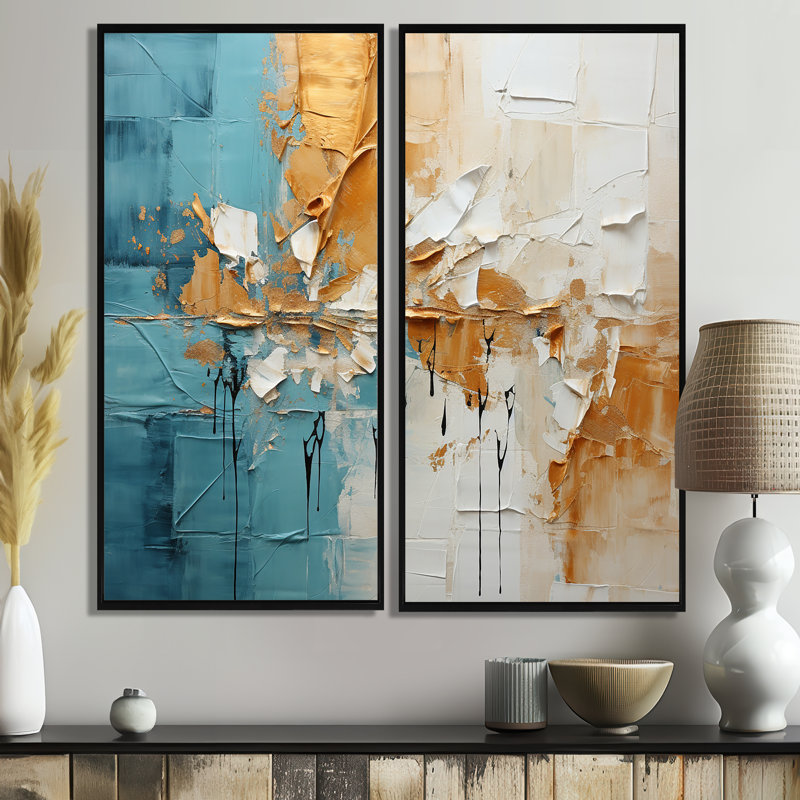 Transcendent Textures I - Large Collages abstraits sur toile, art mural 2 panneaux, 40" H x 40" W, Black