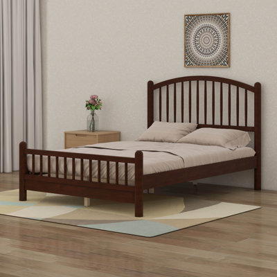 Cadre de lit plateforme en bois avec tête de lit arquée, style rétro, avec rangement sous le lit