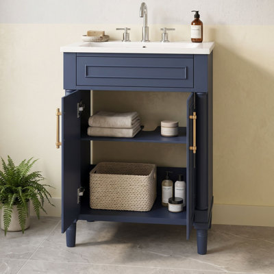 Meuble-lavabo avec lavabo en céramique et 2 portes, tablette