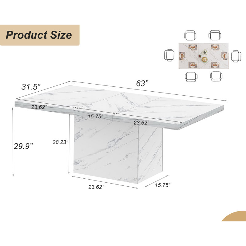 Eclat Faux Marble Dining Table, White, 29.9" H x 63" L x 31.5" W