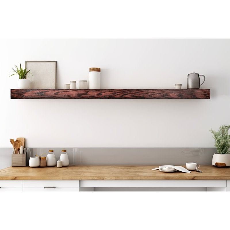 Tablette flottante en bois de chêne massif Lashundra, H 3 po x l 58 po x P 4 po, Cerise noir