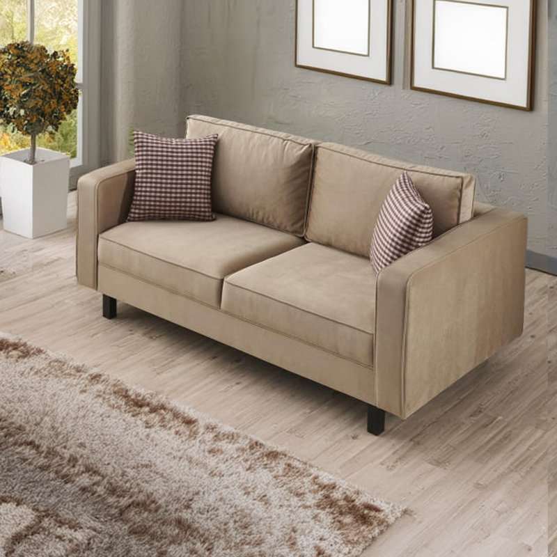 2-Seat Loveseat Sofa With Beech Wood Legs, Light Cream