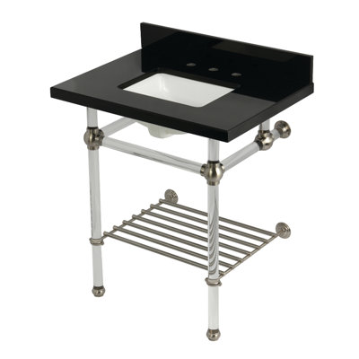 Kingston Brass Templeton 30-Inch Black Granite Console Sink with Acrylic Legs and Shelf (8-Inch, 3-Hole)