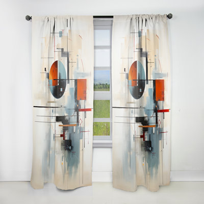 Tucia Beige Blue Suprematism Geometric Explorations I - Modern Curtain - Velvet Room Darkening - 1 Panel