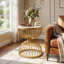 Modern Round Faux Marble Top Side Table, 19.7" Gold Hourglass Metal Frame End Table for Living Room Bedroom