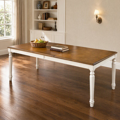 Rustic Wood Dining Table - Rectangular Design with Carved Turned Legs for Kitchen & Dining Room