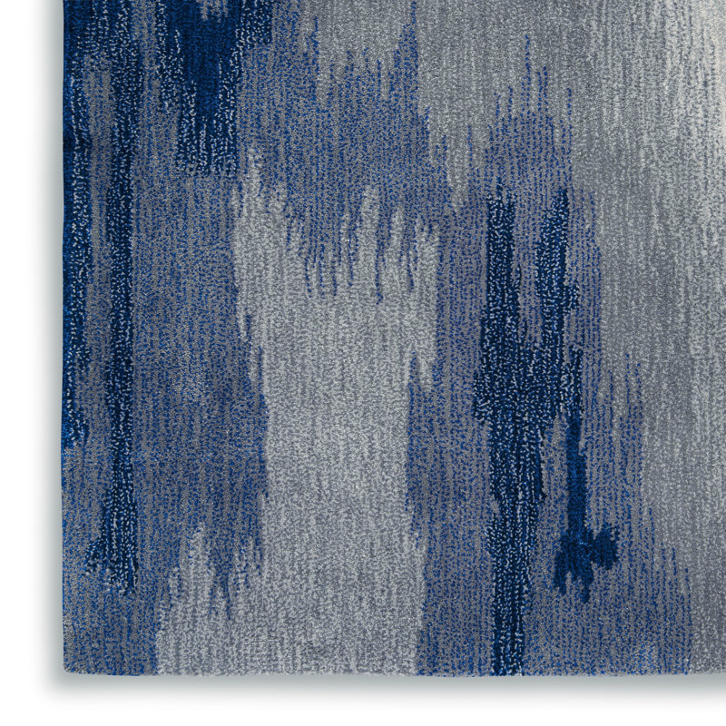 Lavonne Abstract Handmade Tufted Gray/Blue Area Rug, Rectangle 3'9" x 5'9"